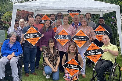 Wycombe Lib Dem members with Sarah Green MP, Cllr Susan Morgan and Wycombe parliamentary candidate Toni Brodelle